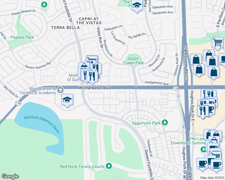 map of restaurants, bars, coffee shops, grocery stores, and more near 1102 Oberlin Court in Las Vegas
