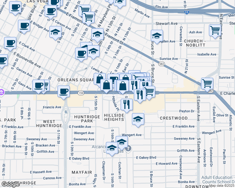 map of restaurants, bars, coffee shops, grocery stores, and more near 1618 Nevada 159 in Las Vegas