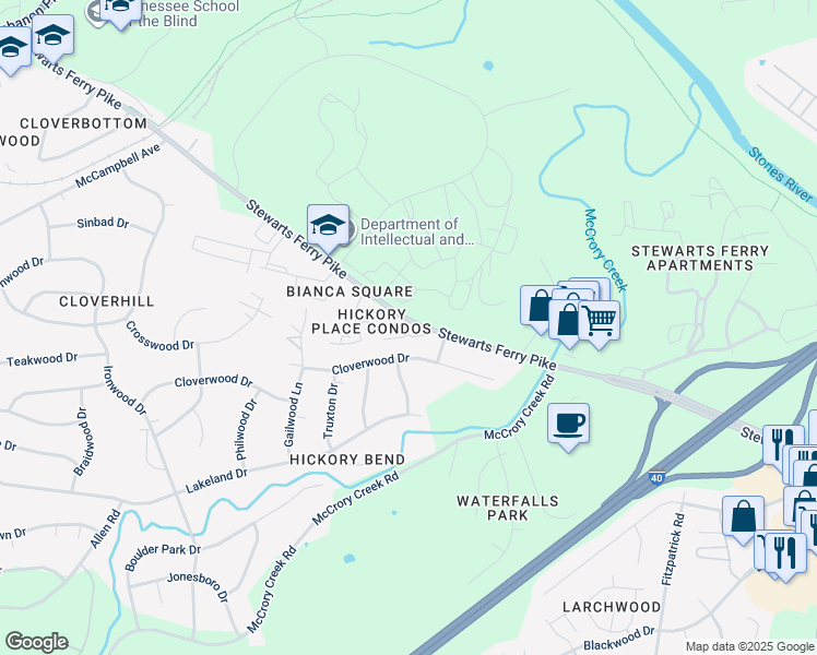 map of restaurants, bars, coffee shops, grocery stores, and more near 442 Stewarts Ferry Pike in Nashville