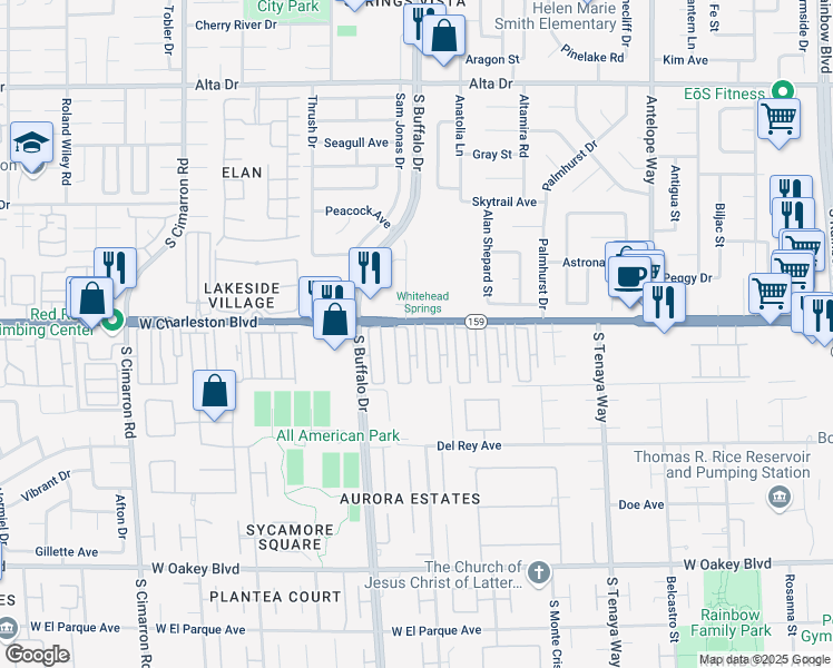 map of restaurants, bars, coffee shops, grocery stores, and more near 7601 Nevada 159 in Las Vegas
