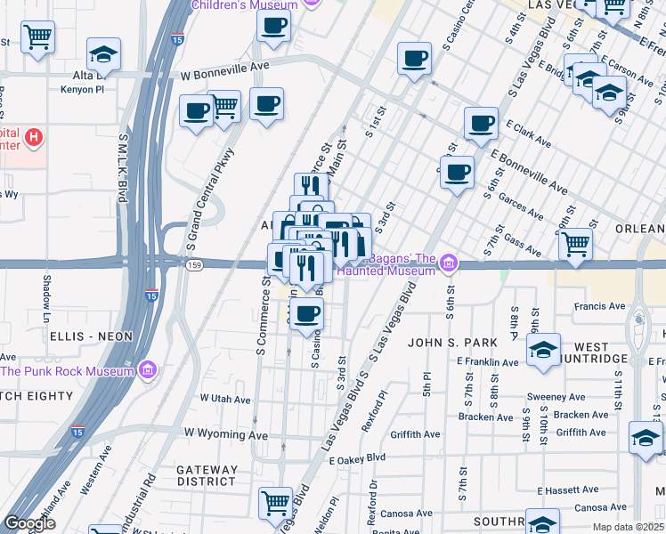 map of restaurants, bars, coffee shops, grocery stores, and more near in Las Vegas