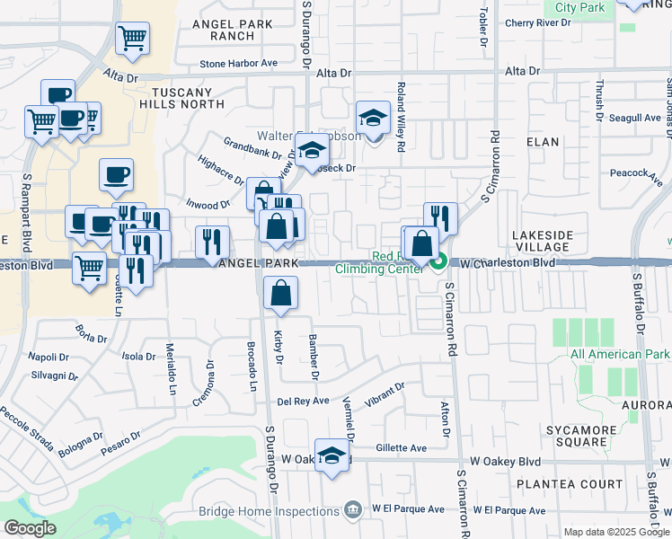 map of restaurants, bars, coffee shops, grocery stores, and more near 1100 Emerywood Court in Las Vegas