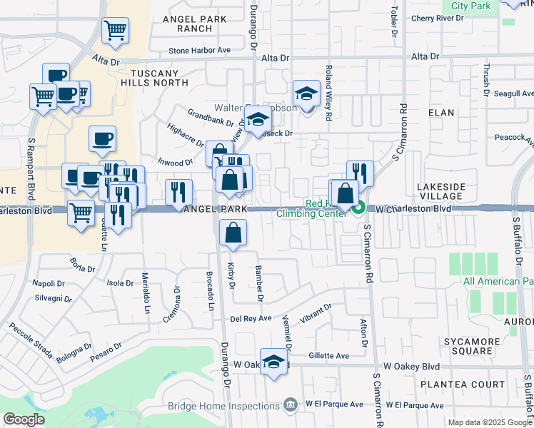 map of restaurants, bars, coffee shops, grocery stores, and more near 1100 Emerywood Court in Las Vegas