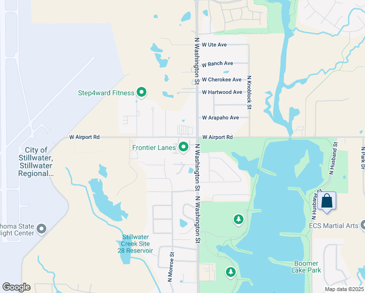 map of restaurants, bars, coffee shops, grocery stores, and more near 3602 North Washington Street in Stillwater
