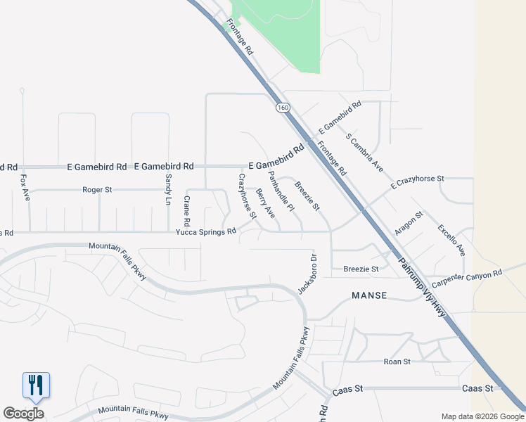 map of restaurants, bars, coffee shops, grocery stores, and more near 4141 Berry Avenue in Pahrump