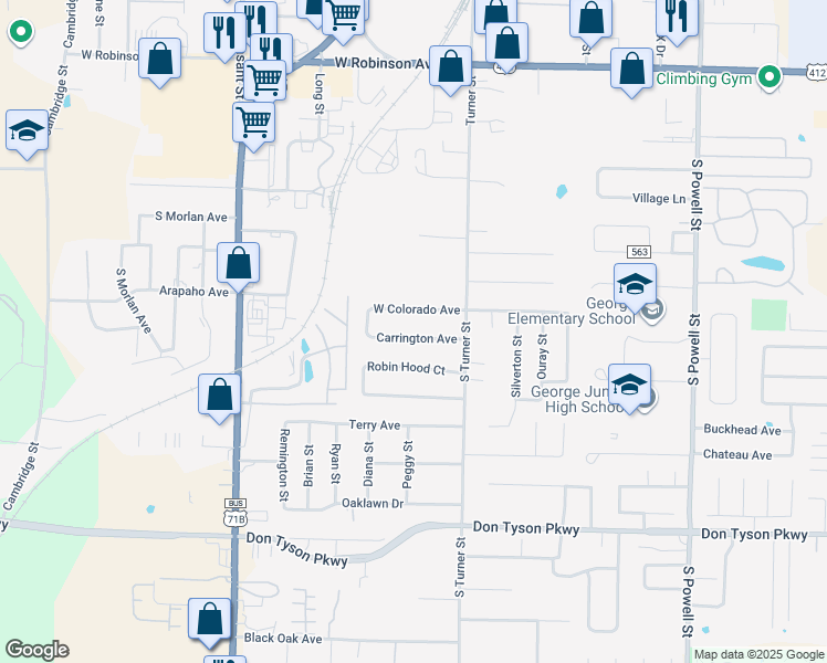 map of restaurants, bars, coffee shops, grocery stores, and more near 284 Carrington Avenue in Springdale