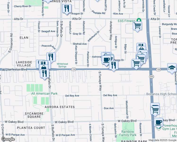 map of restaurants, bars, coffee shops, grocery stores, and more near 1101 Plantation Court in Las Vegas