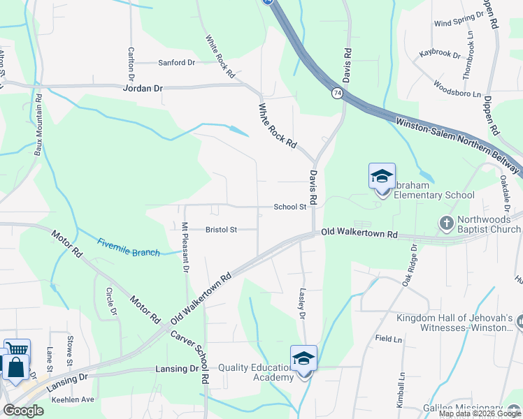 map of restaurants, bars, coffee shops, grocery stores, and more near 4869 Monte Vista Street in Winston-Salem