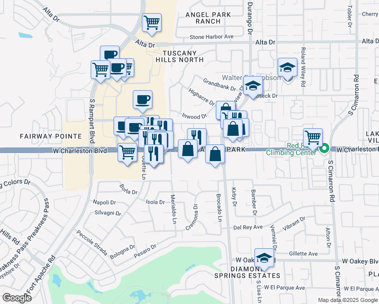 map of restaurants, bars, coffee shops, grocery stores, and more near 8671 West Charleston Boulevard in Las Vegas