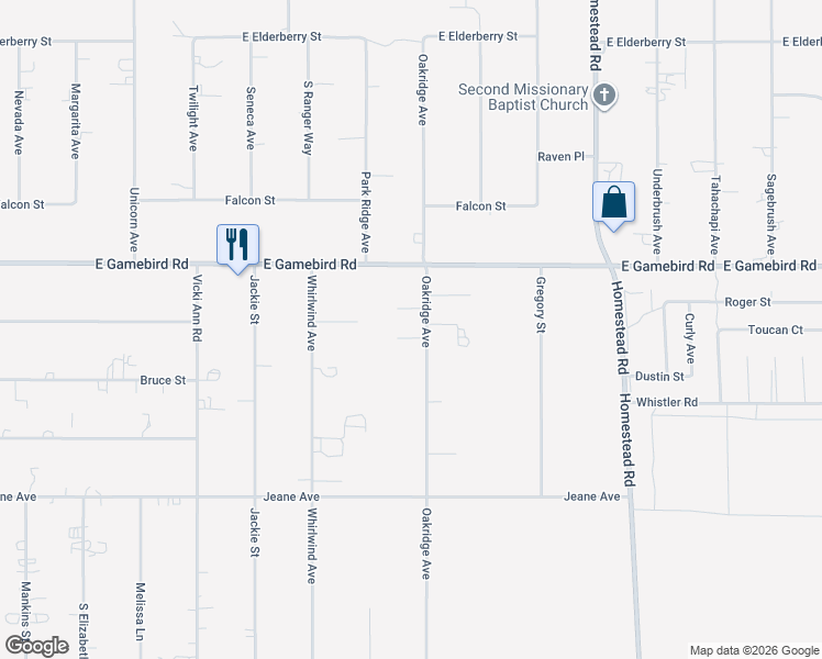 map of restaurants, bars, coffee shops, grocery stores, and more near 2400 Oakridge Circle in Pahrump