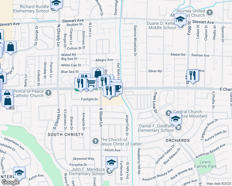 map of restaurants, bars, coffee shops, grocery stores, and more near in Sunrise Manor