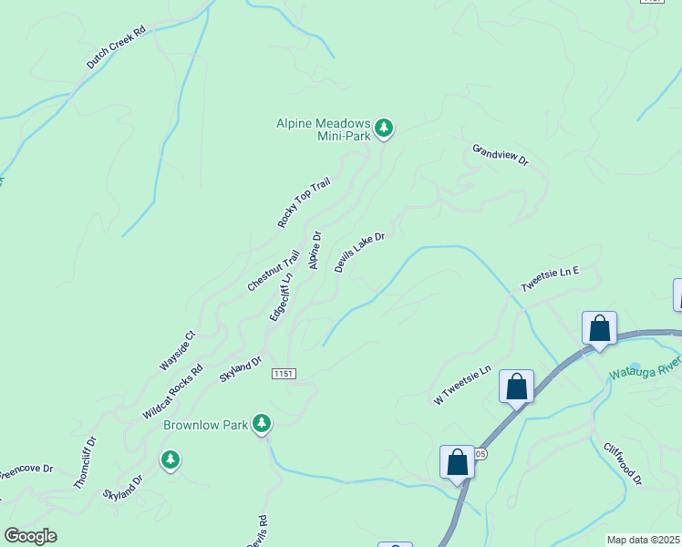 map of restaurants, bars, coffee shops, grocery stores, and more near 462 Devils Lake Drive in Seven Devils