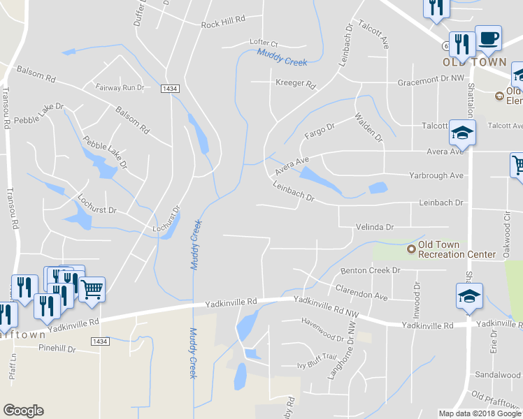 map of restaurants, bars, coffee shops, grocery stores, and more near 4528 Thacker Hill Drive in Winston-Salem