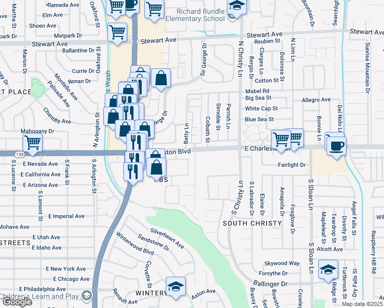 map of restaurants, bars, coffee shops, grocery stores, and more near 1105 Pleasant Brook Street in Las Vegas