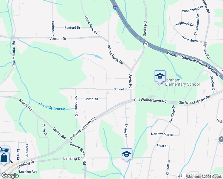 map of restaurants, bars, coffee shops, grocery stores, and more near 2235 School Street in Winston-Salem