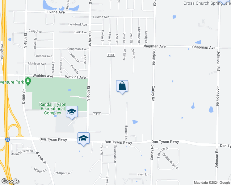 map of restaurants, bars, coffee shops, grocery stores, and more near 3001 Valley View Drive in Springdale