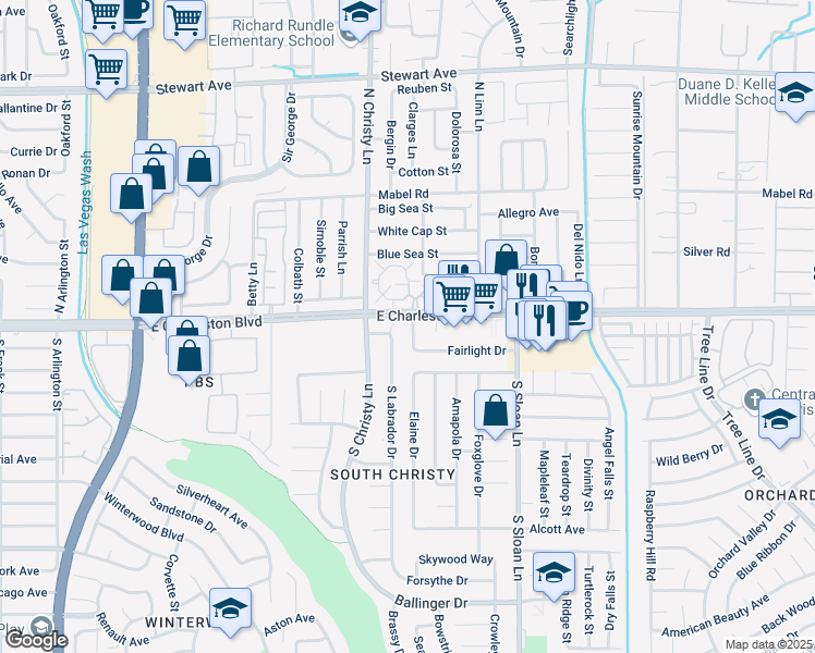 map of restaurants, bars, coffee shops, grocery stores, and more near 1131 Fall Breeze Drive in Las Vegas