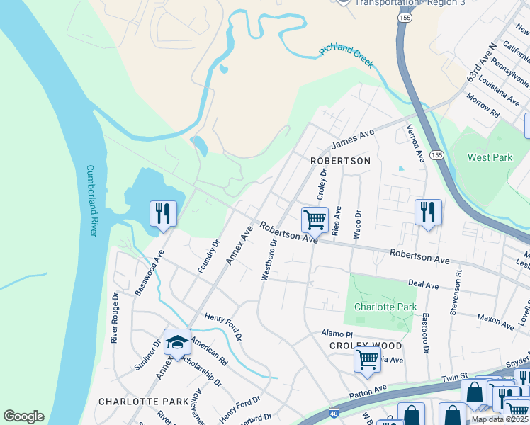 map of restaurants, bars, coffee shops, grocery stores, and more near 607B James Avenue in Nashville