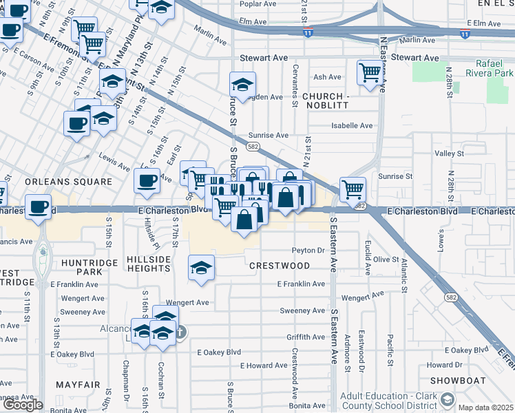 map of restaurants, bars, coffee shops, grocery stores, and more near 1829 Nevada 159 in Las Vegas