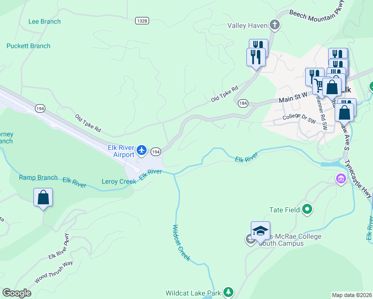 map of restaurants, bars, coffee shops, grocery stores, and more near 333 Hemlock Place Southwest in Banner Elk