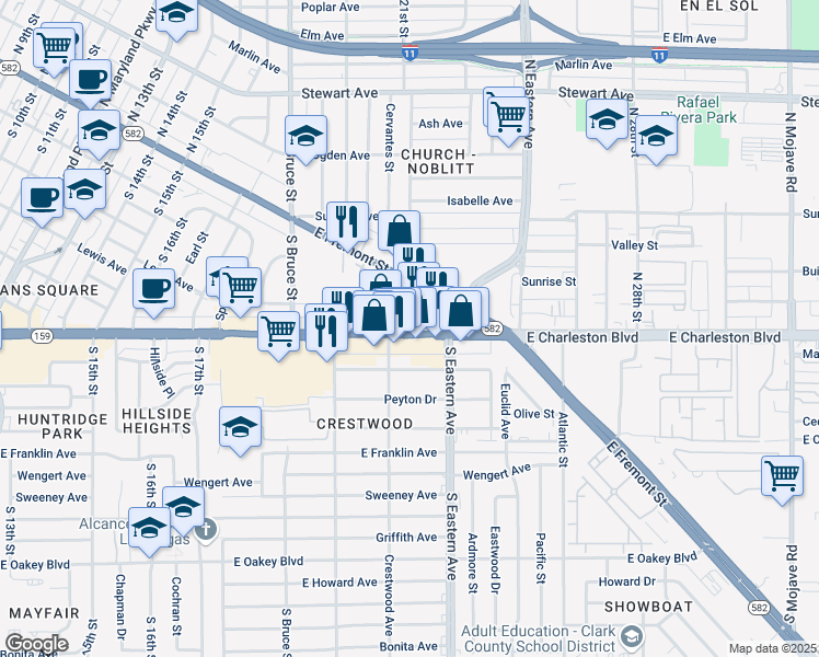 map of restaurants, bars, coffee shops, grocery stores, and more near 2025 Nevada 159 in Las Vegas