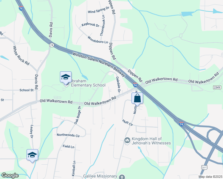 map of restaurants, bars, coffee shops, grocery stores, and more near 4711 Maxwell Road in Winston-Salem