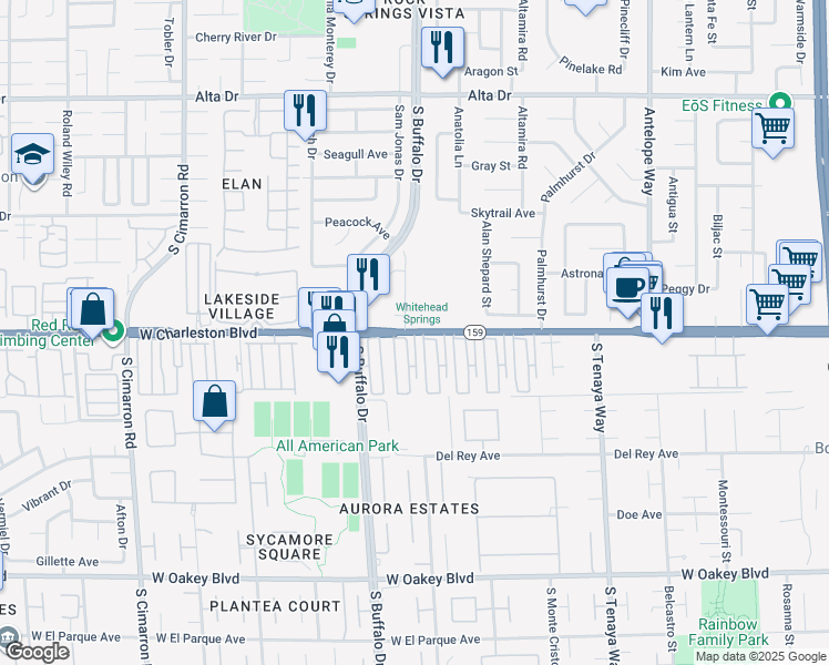 map of restaurants, bars, coffee shops, grocery stores, and more near 7601 Nevada 159 in Las Vegas