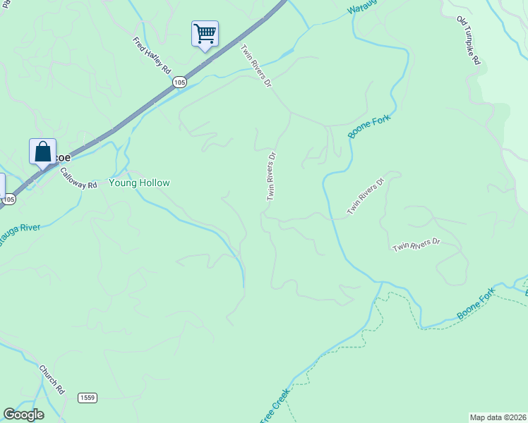 map of restaurants, bars, coffee shops, grocery stores, and more near 101 Ontario Ridge in Boone