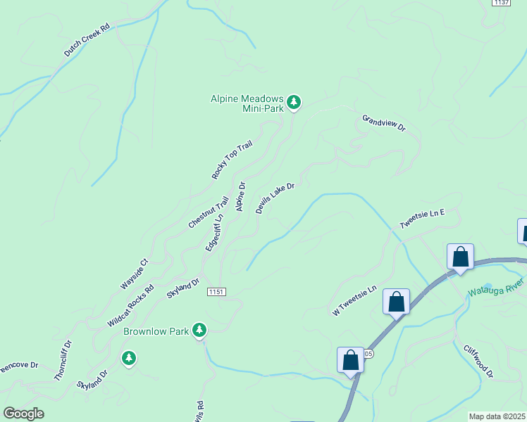 map of restaurants, bars, coffee shops, grocery stores, and more near 462 Devils Lake Drive in Seven Devils
