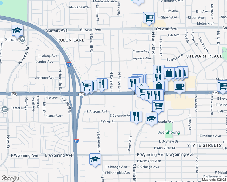 map of restaurants, bars, coffee shops, grocery stores, and more near 10 East Charleston Boulevard in Las Vegas