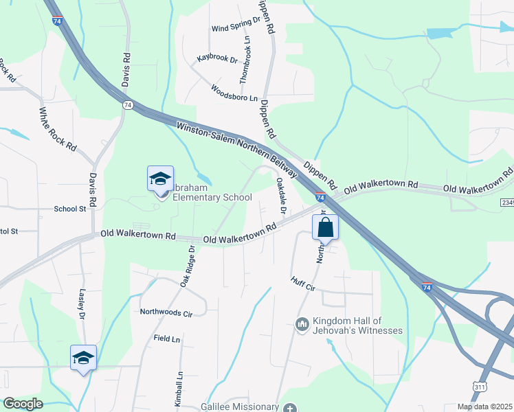 map of restaurants, bars, coffee shops, grocery stores, and more near 4711 Maxwell Road in Winston-Salem