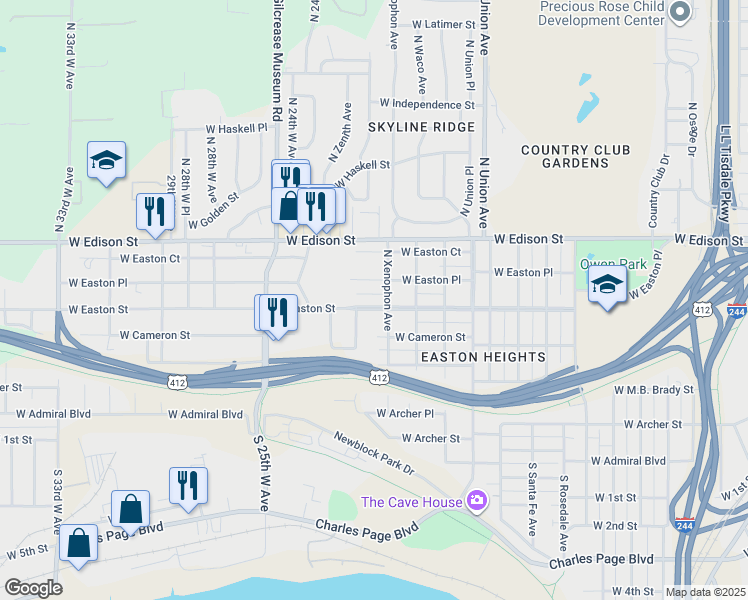 map of restaurants, bars, coffee shops, grocery stores, and more near 1918 West Easton Street in Tulsa