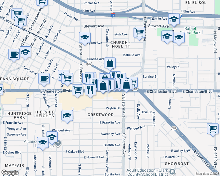 map of restaurants, bars, coffee shops, grocery stores, and more near 2025 Nevada 159 in Las Vegas