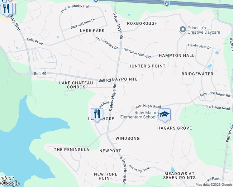 map of restaurants, bars, coffee shops, grocery stores, and more near 5755 South New Hope Road in Nashville