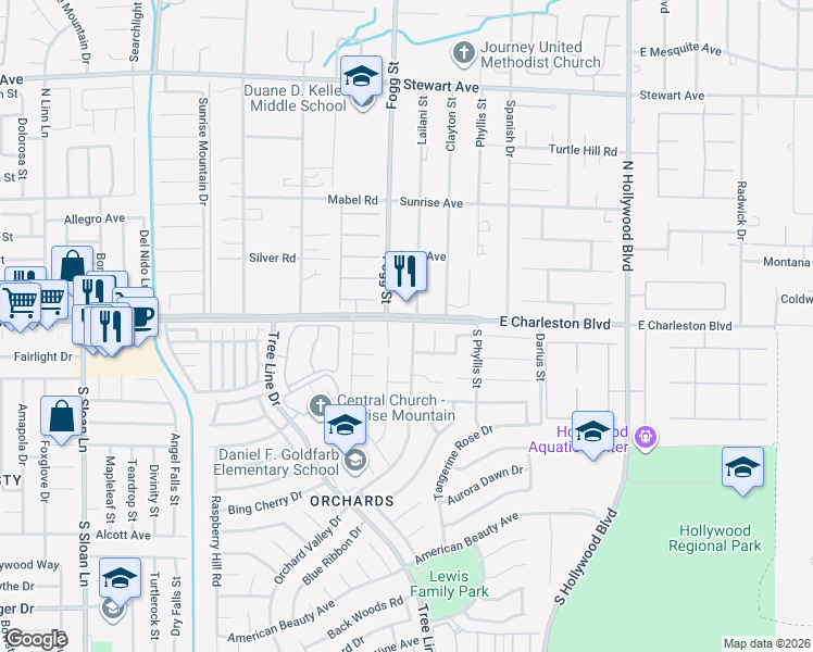 map of restaurants, bars, coffee shops, grocery stores, and more near 1113 Orchard Valley Drive in Las Vegas