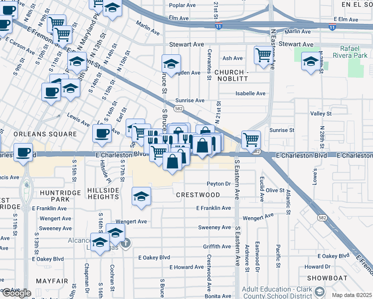 map of restaurants, bars, coffee shops, grocery stores, and more near 1829 Nevada 159 in Las Vegas