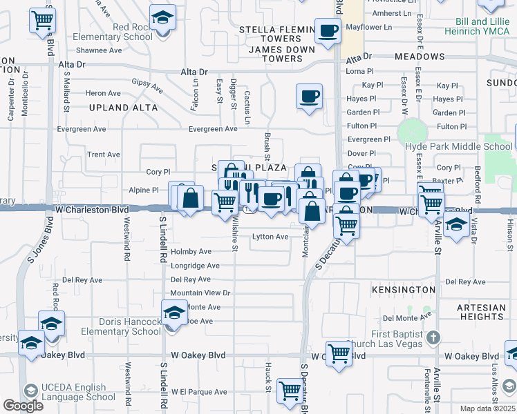 map of restaurants, bars, coffee shops, grocery stores, and more near 5091 West Charleston Boulevard in Las Vegas