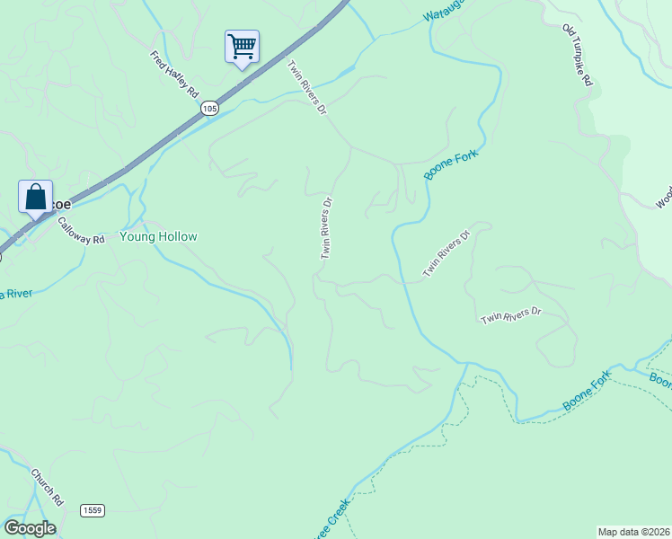 map of restaurants, bars, coffee shops, grocery stores, and more near 930 Twin Rivers Drive in Boone