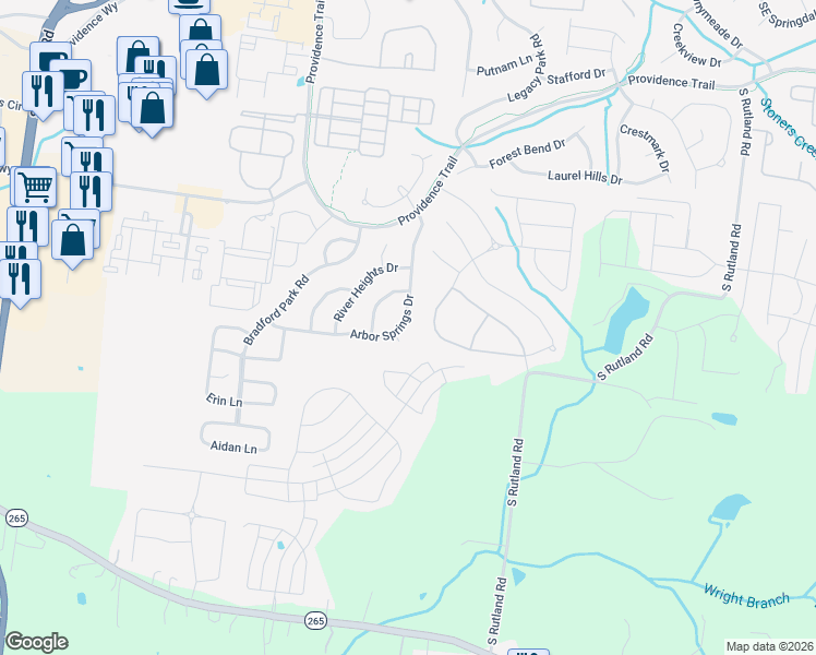 map of restaurants, bars, coffee shops, grocery stores, and more near 743 Arbor Springs Drive in Mount Juliet