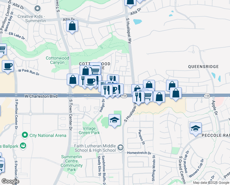 map of restaurants, bars, coffee shops, grocery stores, and more near 10100 Nevada 159 in Las Vegas