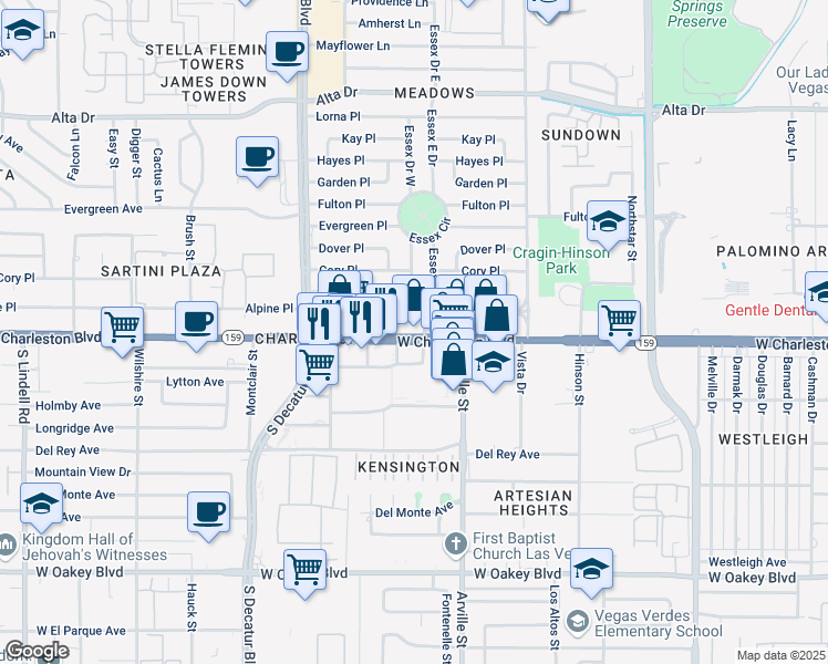 map of restaurants, bars, coffee shops, grocery stores, and more near 4500 West Charleston Boulevard in Las Vegas