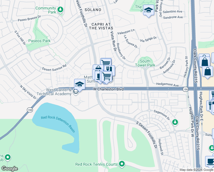 map of restaurants, bars, coffee shops, grocery stores, and more near 7321 West Charleston Boulevard in Las Vegas