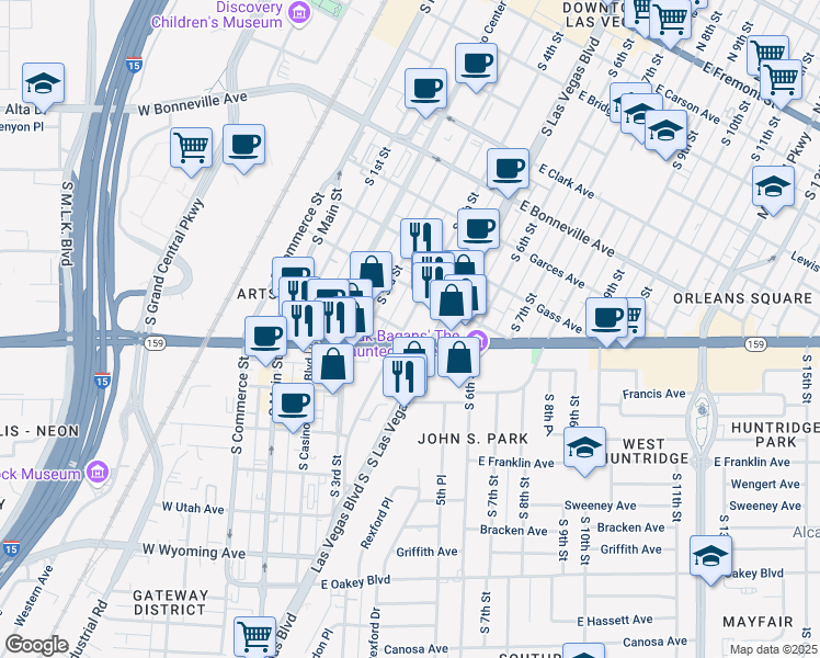 map of restaurants, bars, coffee shops, grocery stores, and more near 401 East Charleston Boulevard in Las Vegas