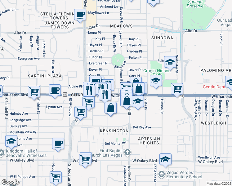 map of restaurants, bars, coffee shops, grocery stores, and more near 4500 West Charleston Boulevard in Las Vegas