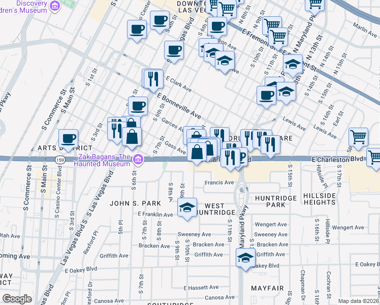 map of restaurants, bars, coffee shops, grocery stores, and more near in Las Vegas