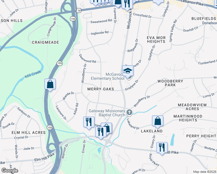 map of restaurants, bars, coffee shops, grocery stores, and more near 2408 Cloverdale Road in Nashville