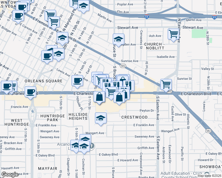 map of restaurants, bars, coffee shops, grocery stores, and more near in Las Vegas