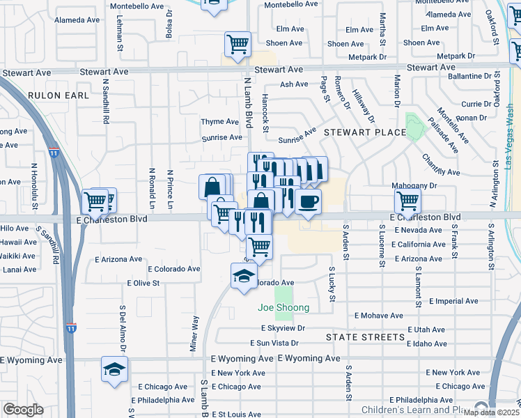 map of restaurants, bars, coffee shops, grocery stores, and more near in Sunrise Manor