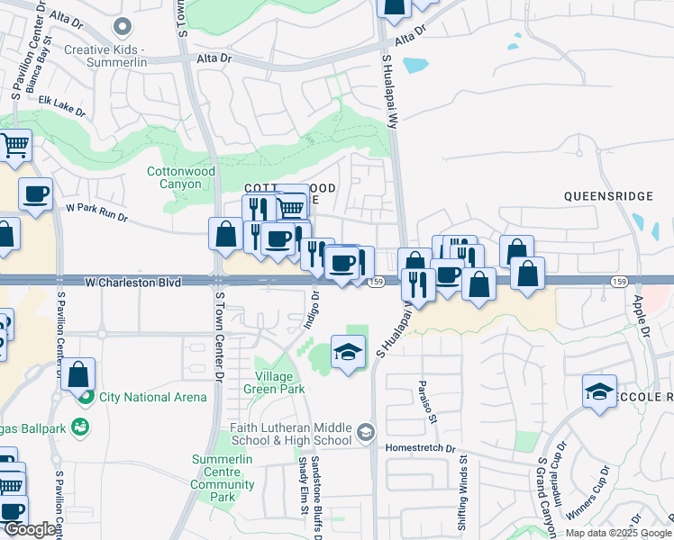 map of restaurants, bars, coffee shops, grocery stores, and more near 10100 Nevada 159 in Las Vegas