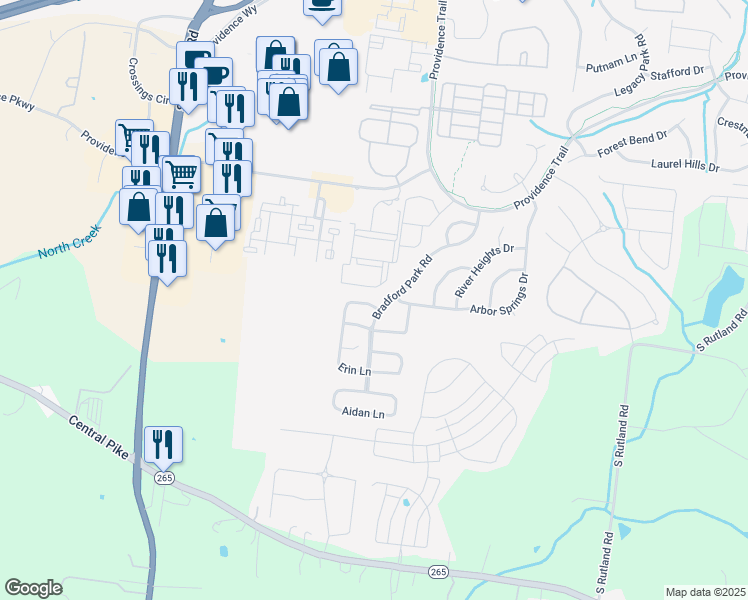 map of restaurants, bars, coffee shops, grocery stores, and more near 2207 Erin Lane in Mount Juliet